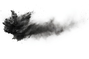 Black chalk pieces and flying dust, exploded effect isolated white background