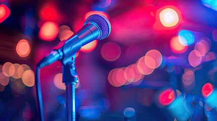 Obraz premium Music festival background. a spotlight show glowing concert stage lights bokeh neon event party shiny nightclub disco night music glitter blur shine musical live