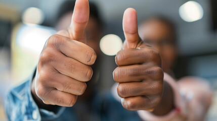 Close-up of a team member giving a thumbs up to a colleague