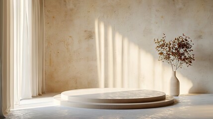 3d display product beige minimal scene with geometric podium platform