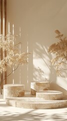 3d display product beige minimal scene with geometric podium platform