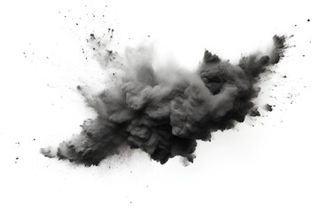 Black chalk pieces and flying dust, exploded effect isolated white background