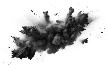 Black chalk pieces and flying dust, exploded effect isolated white background