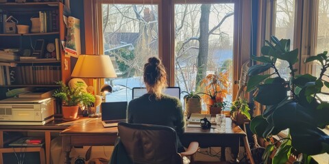 Cozy Home Office with Natural Light and Indoor Plants