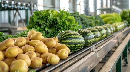 Fresh Produce Conveyor Belt in a Modern Warehouse