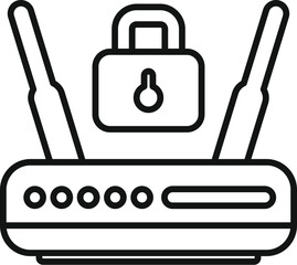 Padlock is floating above a wifi router, representing a secured internet connection