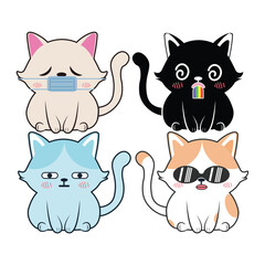 Vector set of kawaii cats Isolated on white background