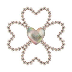 Pearl jewelry in the shape of a heart, flower, butterfly. Watercolor illustration in pastel palette with holographic effect as a template for Valentine's Day, engagement, wedding, Mother's Day