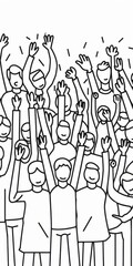 Obraz premium A minimalist line art depiction of a crowd cheering at a community gathering