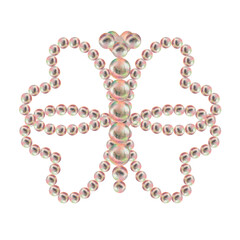 Pearl jewelry in the shape of a heart, flower, butterfly. Watercolor illustration in pastel palette with holographic effect as a template for Valentine's Day, engagement, wedding, Mother's Day