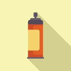 Spray paint can is standing on a yellow background, casting a long shadow