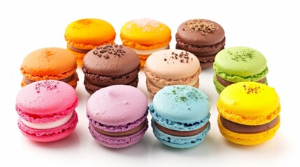 Obraz premium A variety of colorful macarons, isolated on a white background