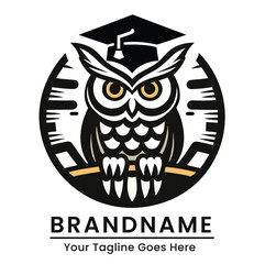 Traditional academic owl logo in a circular design great for educational branding and institutions