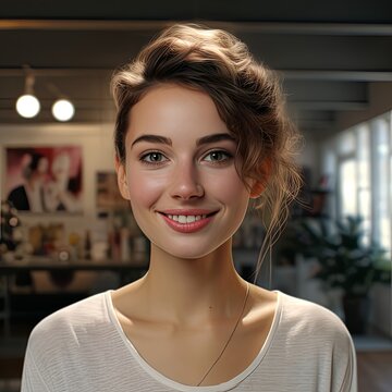 portrait of young female permanent make-up artists, hyper realistic , generated by AI. High quality photo