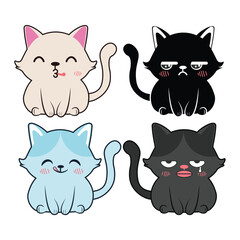 Vector set of kawaii cats Isolated on white background
