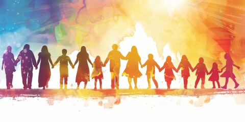 Fototapeta premium A silhouette of people of various nationalities coming together for change.