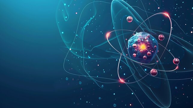 Infographic on the Structure of an Atom, Showing Protons, Neutrons, and Electrons with Copy Space and Open Space