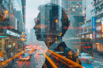 Obraz premium An artistic multiple exposure of a businessman's journey.
