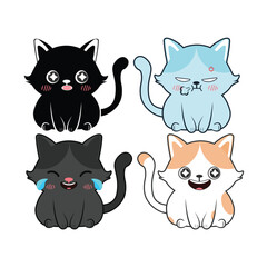 Vector set of kawaii cats Isolated on white background