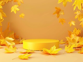 background products display a podium scene with a geometric platform of yellow leaves, 3d, background,