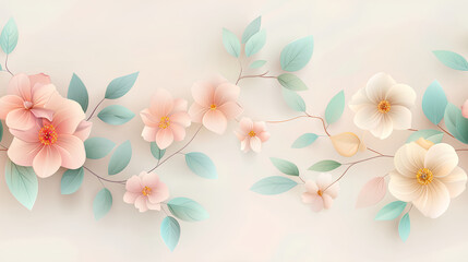 Fototapeta premium seamless pattern pastel flowers and leaves