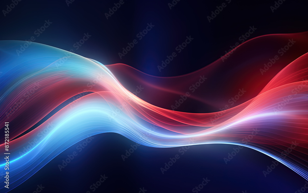 Poster Vibrant abstract blue and red waveform with fluid motion and colorful gradients.
