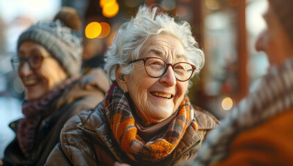 Friends group of mature old women happy to pass time together and having fun
