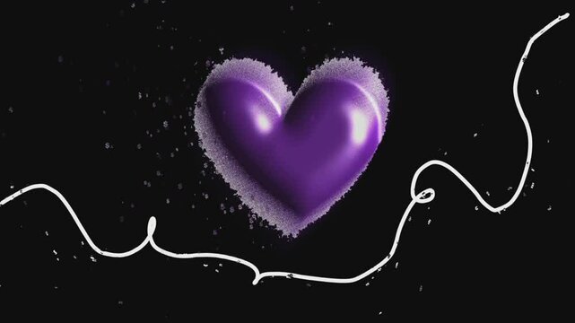 Seamless Looping 2k 4k Animation Love Heart Illustration with White Lines on Black Background