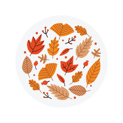 Collection of autumn leaves and berries in a circle. Isolated graphic element for banners and flyers, print, clothes.