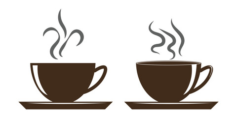 Coffee cup icon. Set of vector cups with coffee. Coffee cup logo.