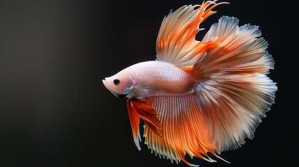 Fototapeta premium Graceful Betta fish with flowing orange and white fins in water.