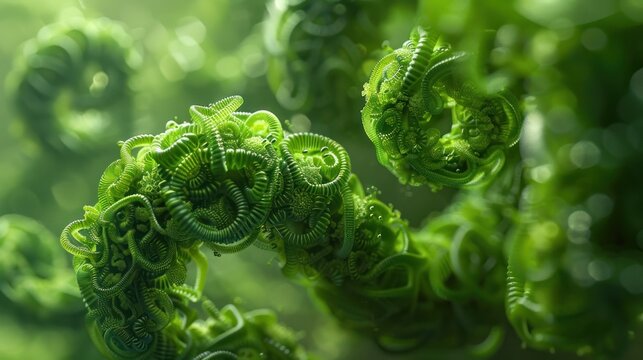 Close-Up of Spirulina Cyanobacteria with Glossy Green Texture - Detailed macro shot of spirulina cyanobacteria showcasing intricate glossy green texture and patterns. Ideal for nature and science them