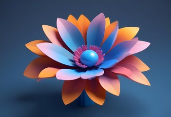 Obraz premium A colorful flower with pink and orange petals and a blue center, on a blue background