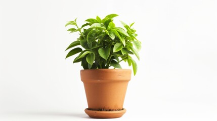 Obraz premium Green plant in a pot isolated on a white background