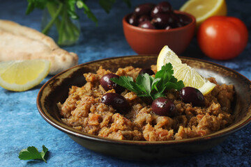 A plate with traditional Moroccan salad zaalouk	
