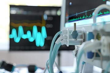 Fototapeta premium Photo-realistic depiction of epilepsy research, advanced monitoring equipment, close-up, high definition, clinical setting, vivid clarity