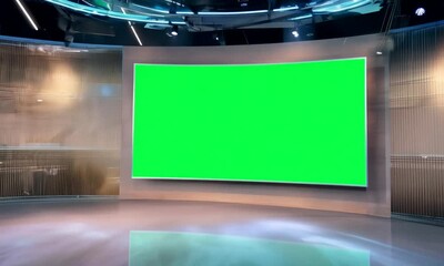 A virtual background on the screen in a TV studio is an innovative solution that allows you to easily replace the background during production.