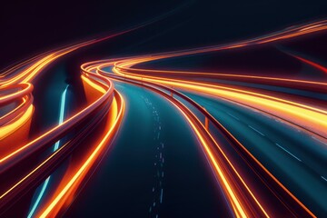 Obraz premium Futuristic glowing neon road at night. AI.