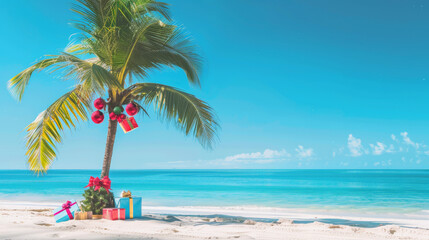 christmas in the southern hemisphere with a palm tree and presents