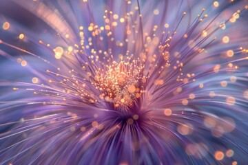Obraz premium Purple and yellow flower-like structure with a glowing center. AI.