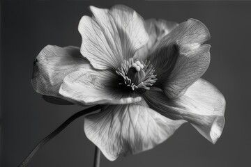 Black and white photography of plants. Leaves, petals. on a black background.