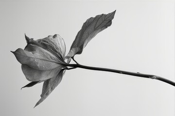 Black and white photography of plants. Leaves, petals. on a white background. Bouquet of leaves