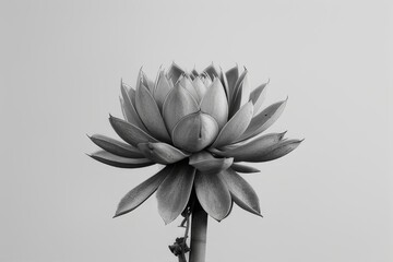 Black and white photography of plants. Leaves, petals. Lotus on a white background.