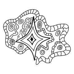 Creative fantasy doodle abstraction for coloring book, crazy surrealistic card isolated on white.