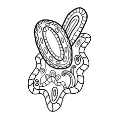 Creative fantasy doodle abstraction for coloring book, crazy surrealistic card isolated on white.