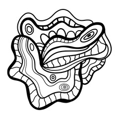 Creative fantasy doodle abstraction for coloring book, crazy surrealistic card isolated on white.