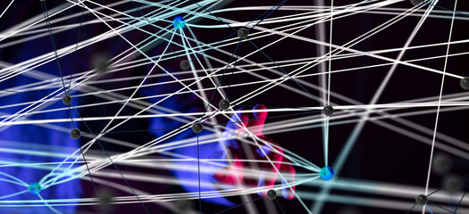 Global network. Blockchain. 3D illustration. Neural networks and artificial intelligence. Abstract
