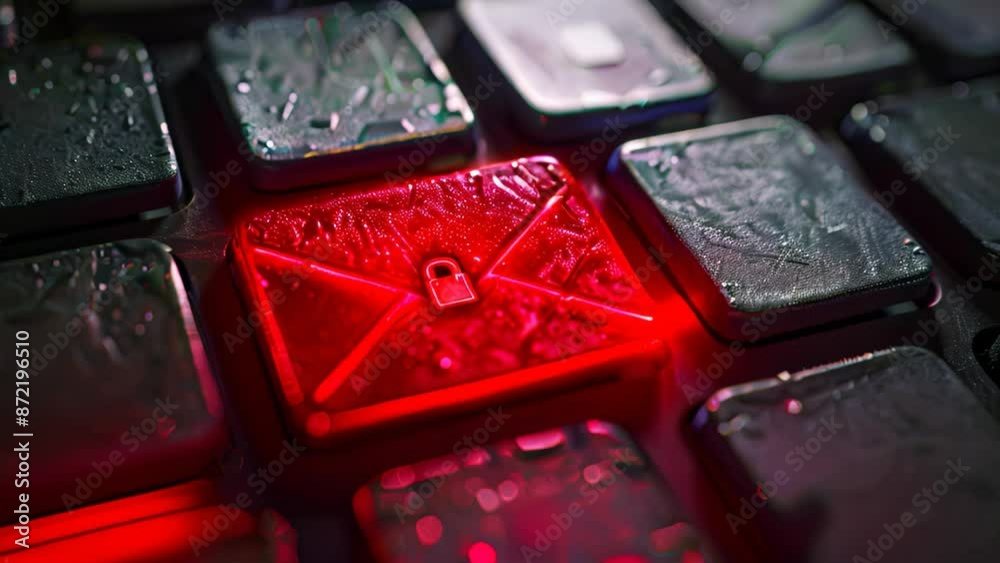 Poster red envelope placed on the keyboard of a computer, symbolizing potential email security risks and un