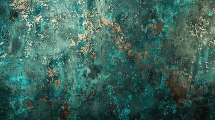 Corroded copper sheet with verdigris patina, reflecting soft light