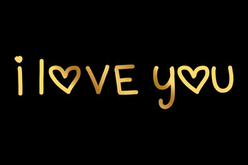 I love you text lettering with gold color vector illustration.